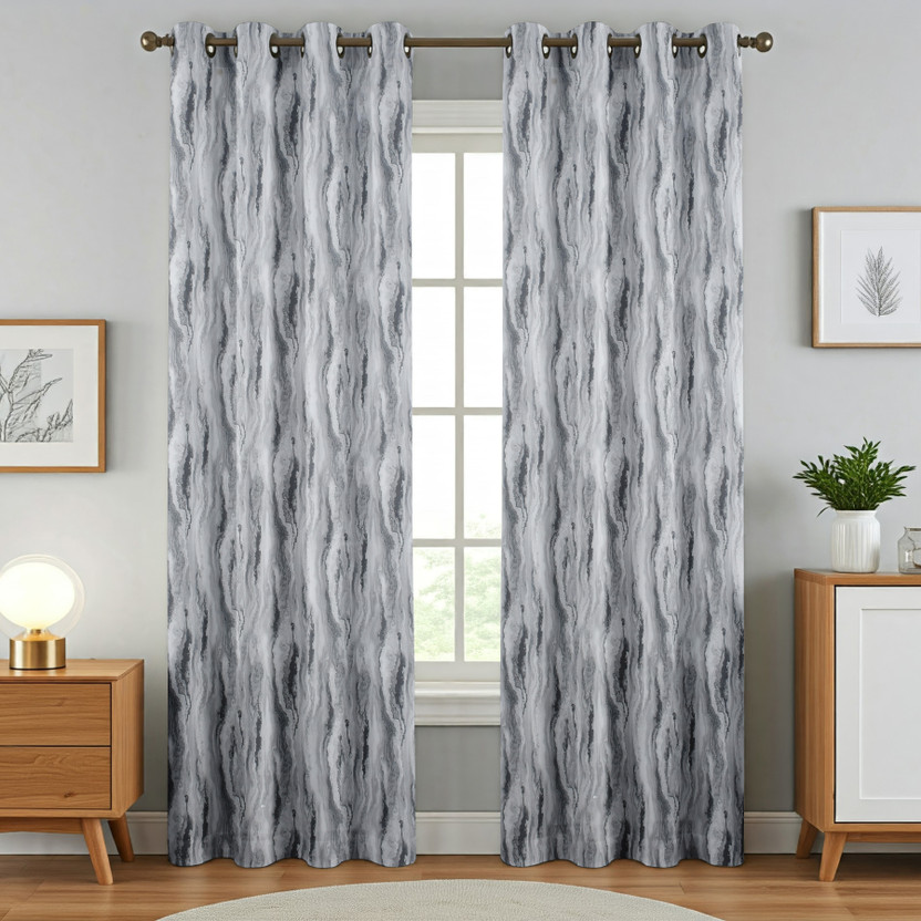 Kraftiq Homes 152 cm (5 ft) Window Polyester Blackout Curtain (Pack Of 2)(Grey-Marble, Floral)