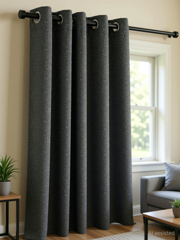 Home Spark 244 cm (8 ft) Long Door Polyester Blackout Curtain Single Curtain(Grey, Printed)