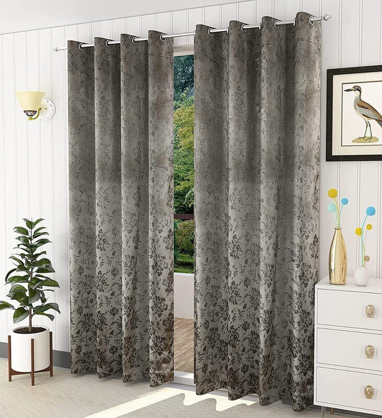 Kraftiq Kraftiq Homes 214 cm (7 ft) Door Velvet Room Darkening Curtain (Pack Of 2)(Grey, Printed) - Flipkart Deal