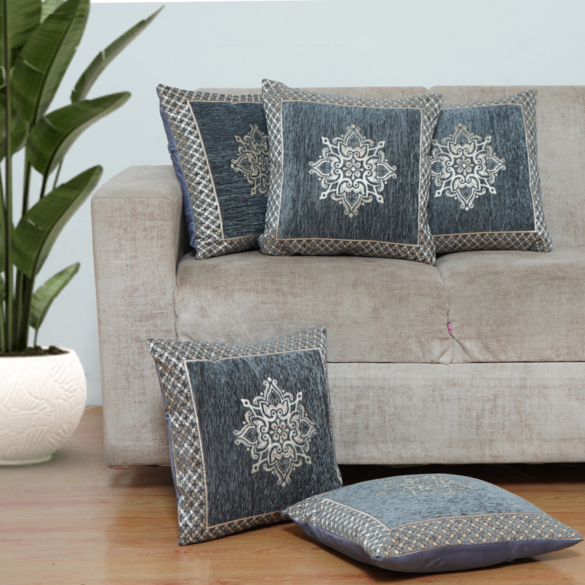 R2H2 Cotton Cushions Cover(40 cm*40 cm, Pack of 5, Grey)