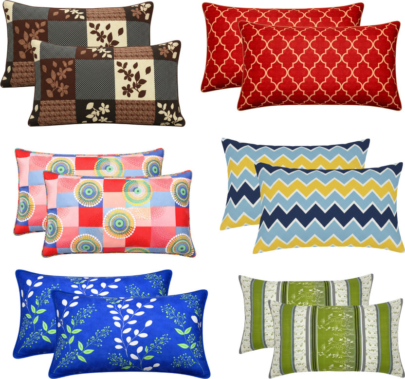 SPREI Cotton Pillows Cover(43.18 cm*68.58 cm, Pack of 12, Red, Multicolor, Blue, Green)