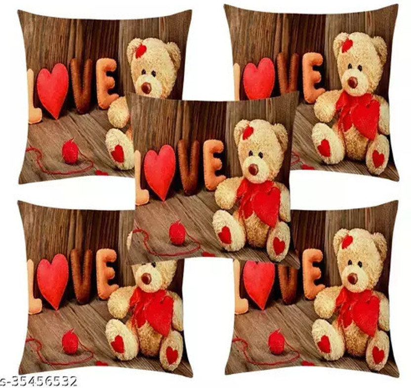 Crosmo Polyester Cushions Cover(40 cm*40 cm, Pack of 5, Brown, Red)