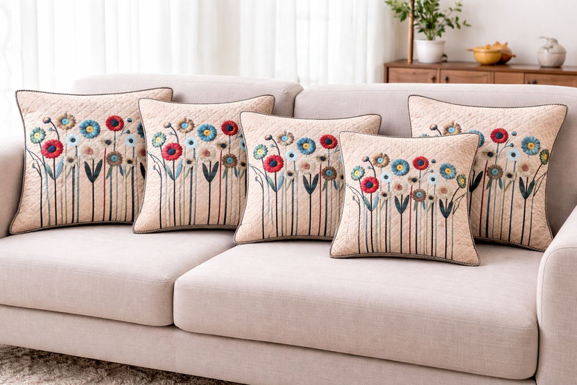 NATIONAL HANDLOOM Velvet Cushions Cover(40 cm*40 cm, Pack of 5, Beige, Brown)