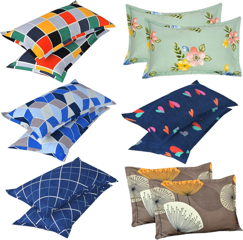P.Rtrend Microfiber Pillows Cover(43 cm*69 cm, Pack of 12, Multicolor, Light Green, Light Blue, Blue, Dark Blue, Brown)