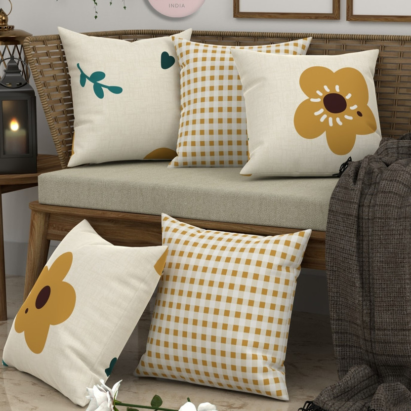 CHHAVI INDIA Microfiber Cushions Cover(40 cm*40 cm, Pack of 5, Beige)