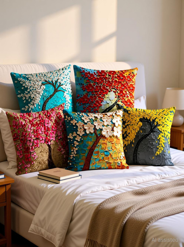 AEROHAVEN Velvet, Dupion Silk Cushions Cover(40 cm*40 cm, Pack of 5, Multicolor)