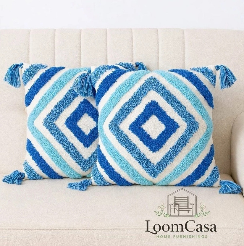 LoomCasa Cotton Cushions Cover(40 cm*40 cm, Blue)