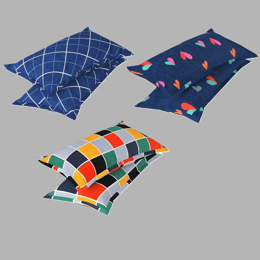 MSKtrend Cotton Pillows Cover(43 cm*69 cm, Pack of 6, Multicolor, Dark Blue, Blue)
