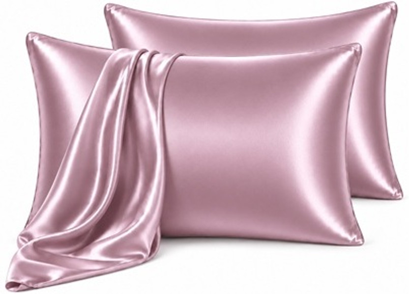 Elvonique Premium Satin Pillows Cover(43 cm*68 cm, Pack of 2, Pink)