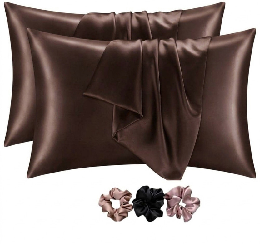ARMOXA Satin Cushions & Pillows Cover(43 cm*72 cm, Pack of 2, Brown)