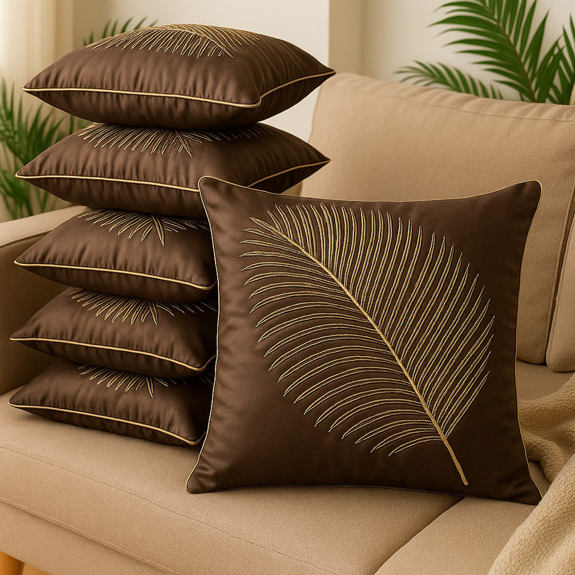 LOFEY Satin Cushions & Pillows Cover(40 cm*40 cm, Pack of 5, Brown)