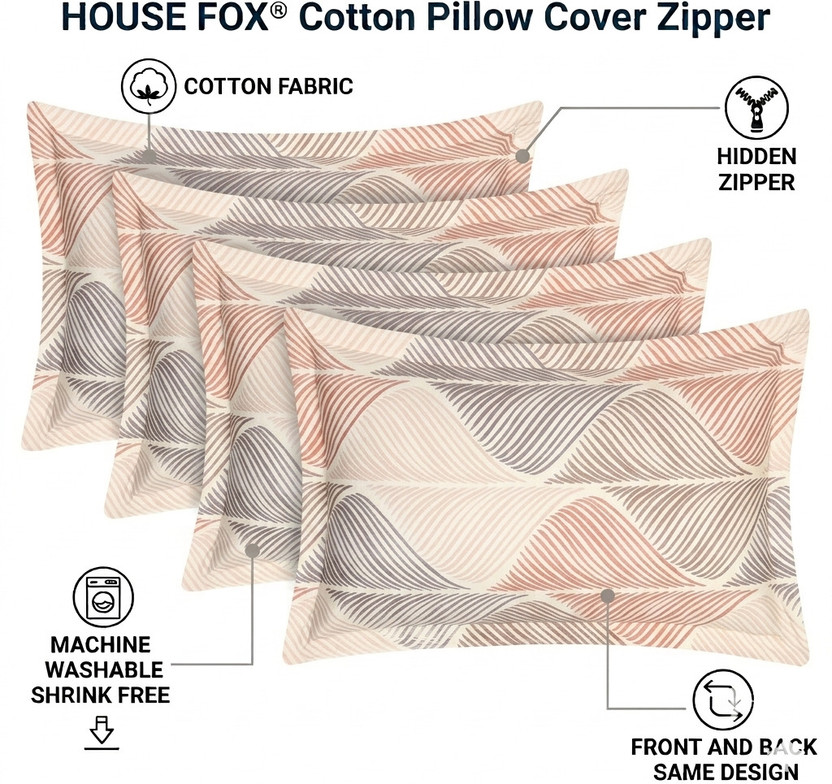 HOUSE FOX Cotton Pillows Cover(71.12 cm*45.72 cm, Pack of 4, Beige)