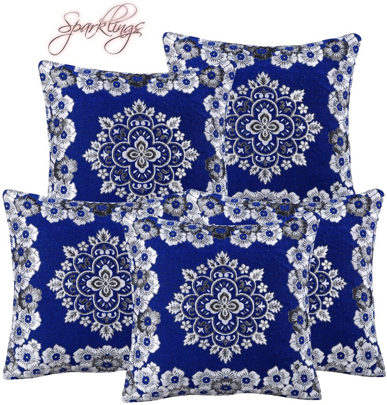 Sparklings Cotton Cushions Cover(40.34 cm*40.34 cm, Pack of 5, Blue)