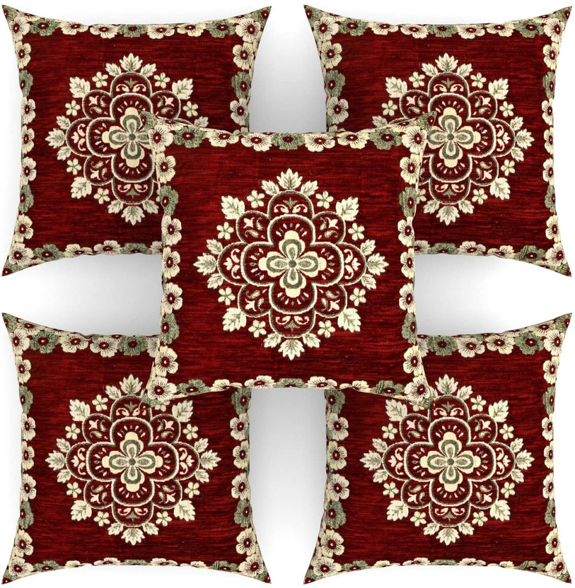 Sparklings Cotton Cushions Cover(40.34 cm*40.34 cm, Pack of 5, Red)