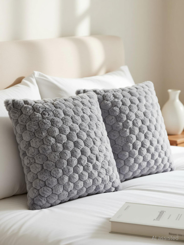 TrendyAppliances Fur Cushions & Pillows Cover(36 cm*36 cm, Pack of 2, Grey)