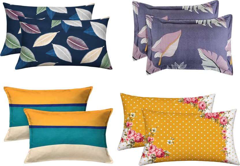 SPREI Cotton Pillows Cover(43.18 cm*68.58 cm, Pack of 8, Blue, Purple, White, Multicolor, Yellow)