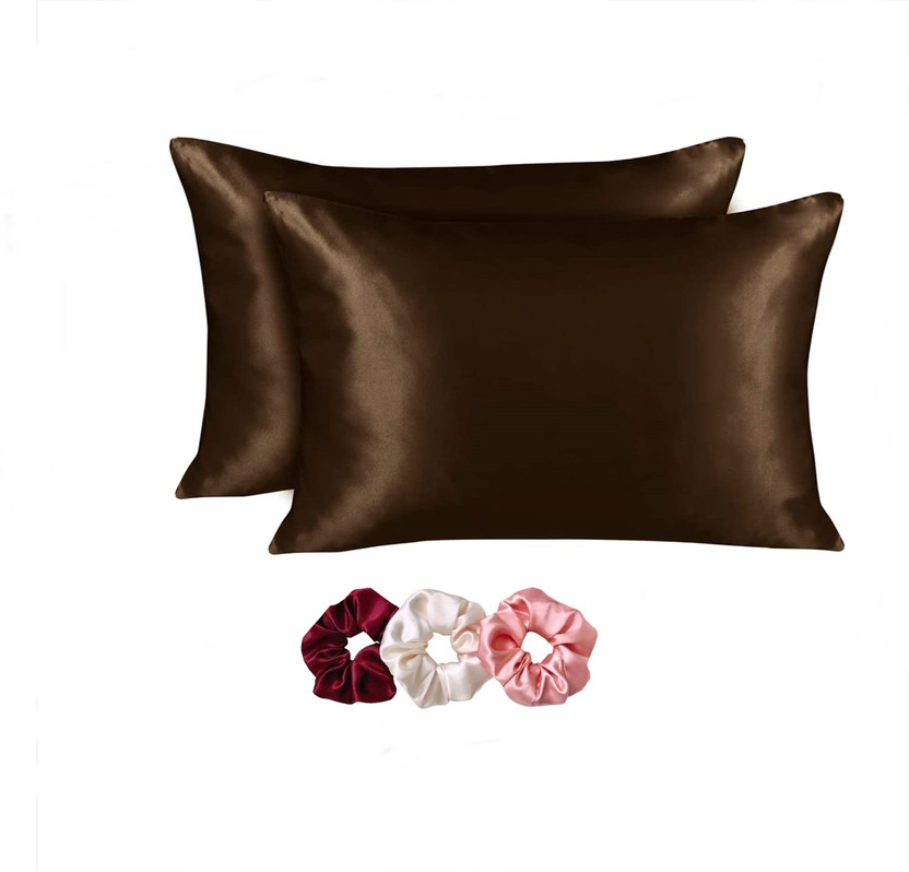 CEBADA Silk Pillows Cover(45.72 cm*72.12 cm, Pack of 2, Brown)