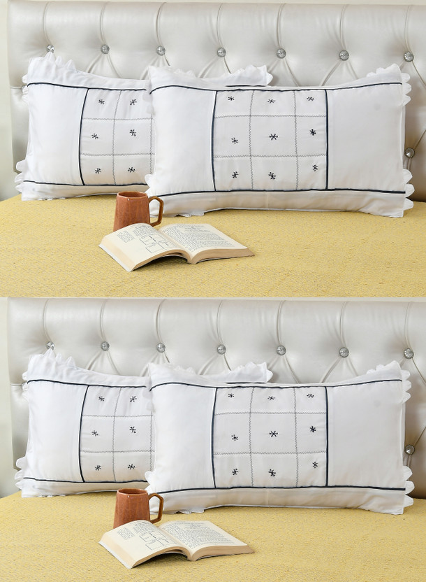 LoonJungle Cotton Pillows Cover(46 cm*70 cm, Pack of 4, Blue, White)