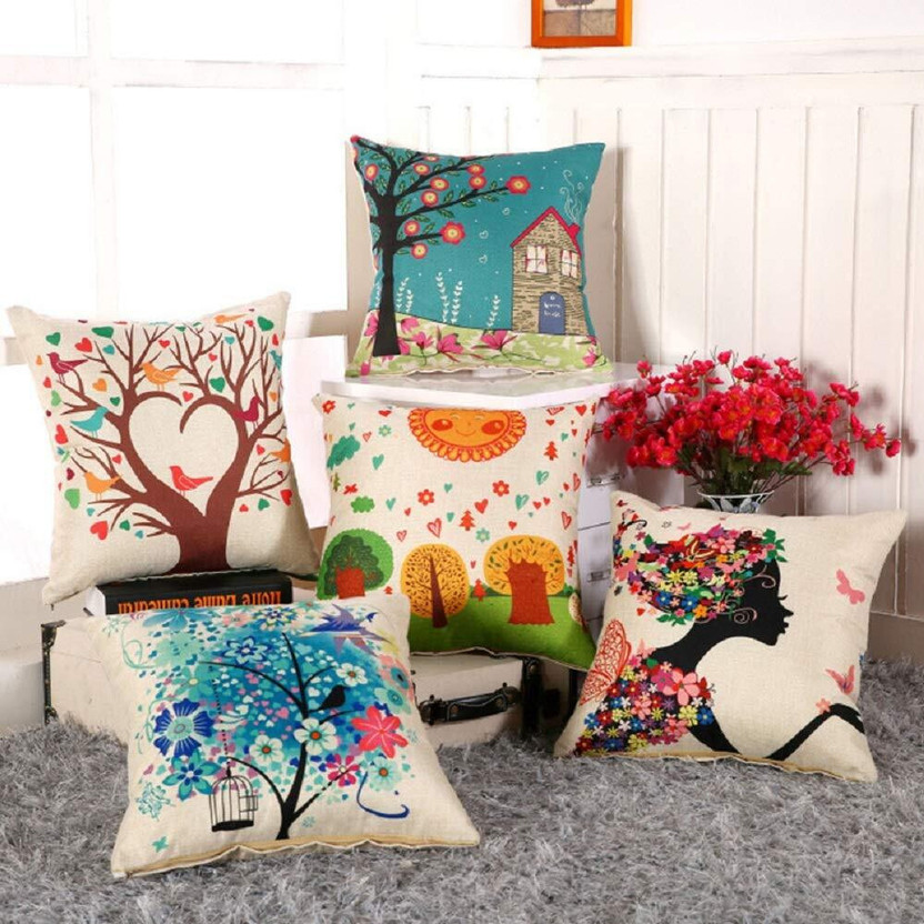 rulit Polycotton Cushions Cover(40 cm*40 cm, Pack of 5, Multicolor)
