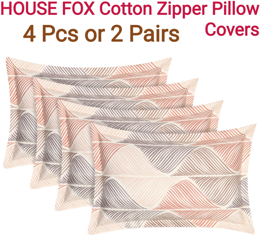 HOUSE FOX Cotton Pillows Cover(71.12 cm*45.72 cm, Pack of 4, Beige)