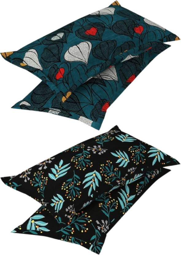 P.Rtrend Cotton Pillows Cover(43 cm*69 cm, Pack of 4, Dark Blue, Black)