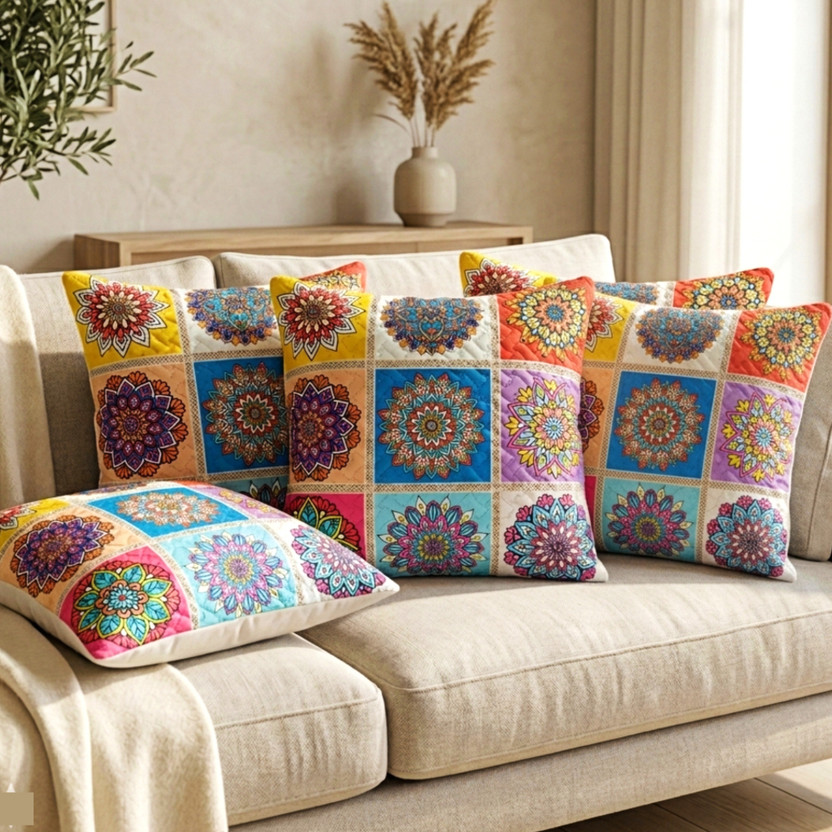 Clothloom Cotton Cushions Cover(41 cm*41 cm, Pack of 5, Multicolor)