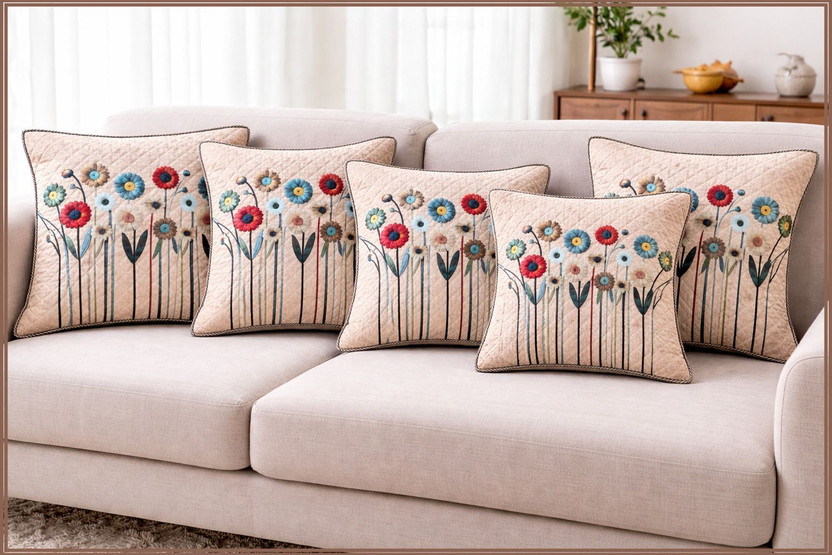 NATIONAL HANDLOOM Velvet Cushions Cover(40 cm*40 cm, Pack of 5, Multicolor)