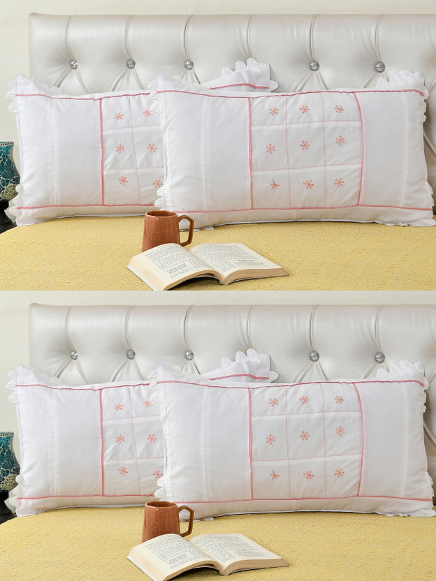LoomJungle Cotton Cushions Cover(46 cm*70 cm, Pack of 4, Peach, White)