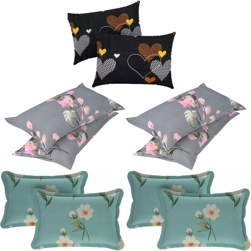 MSKtrend Cotton Pillows Cover(46 cm*69 cm, Pack of 10, Black, Grey, Green)