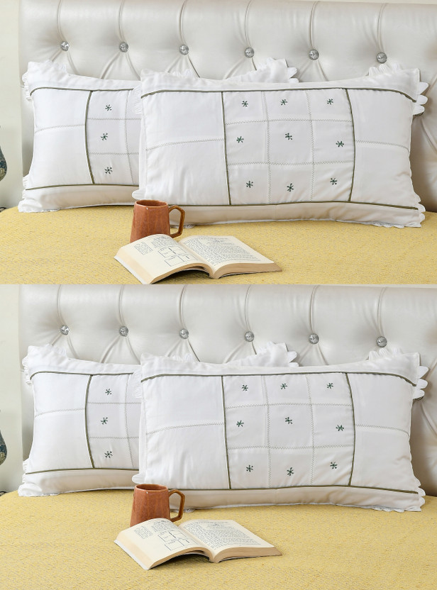 LoonJungle Cotton Pillows Cover(46 cm*70 cm, Pack of 4, Dark Green, White)