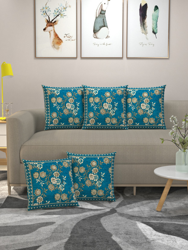 Multitex Velvet Cushions Cover(40 cm*40 cm, Pack of 5, Light Blue)