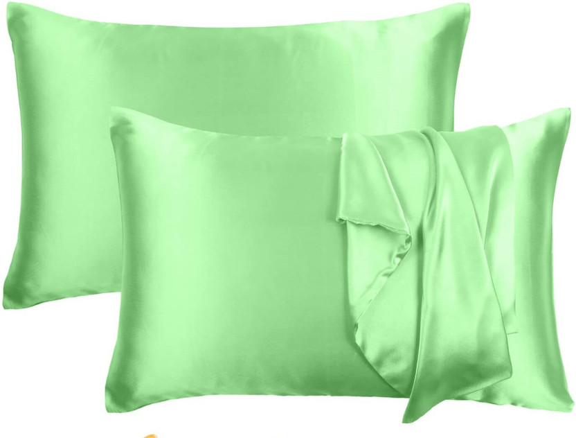 Sparklings Satin Pillows Cover(18 cm*28 cm, Pack of 2, Light Green)