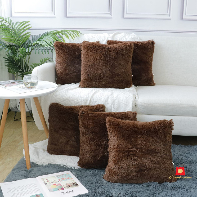 Wondershala Fur Pillows Cover(40 cm*40 cm, Pack of 6, Brown)