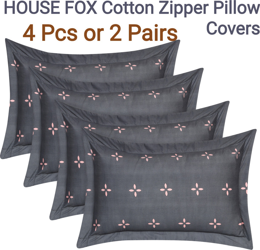HOUSE FOX Cotton Pillows Cover(71.12 cm*45.72 cm, Pack of 4, Grey)