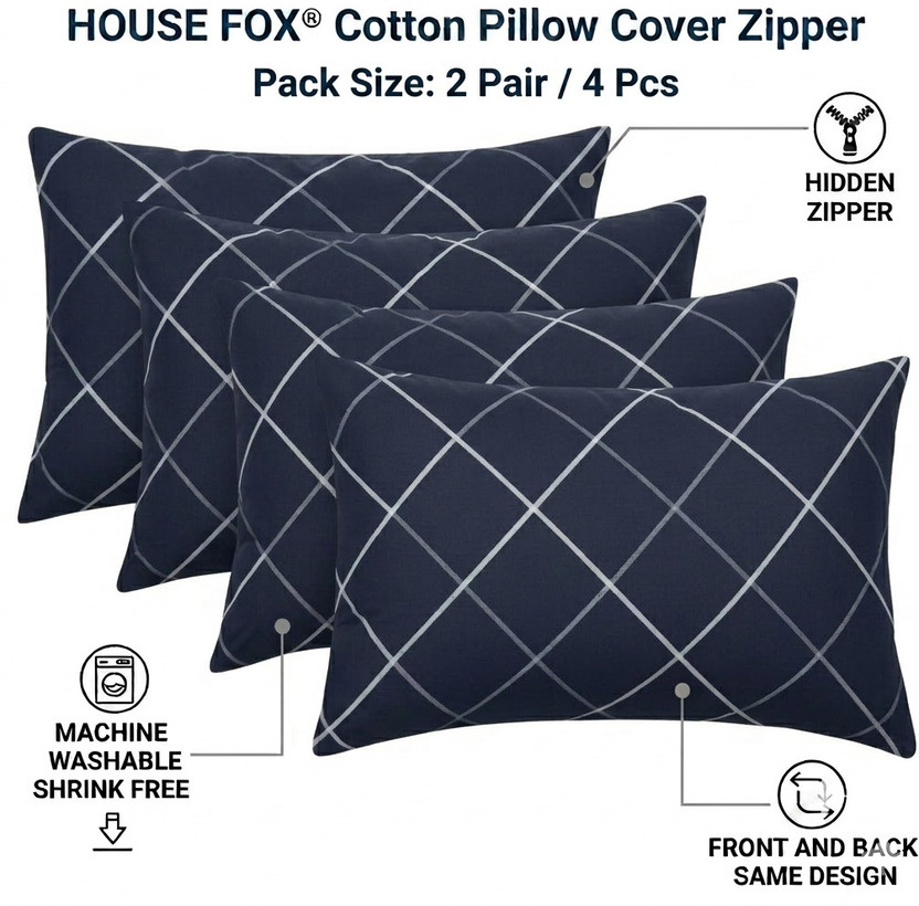 HOUSE FOX Cotton Pillows Cover(71.12 cm*45.72 cm, Pack of 4, Blue)