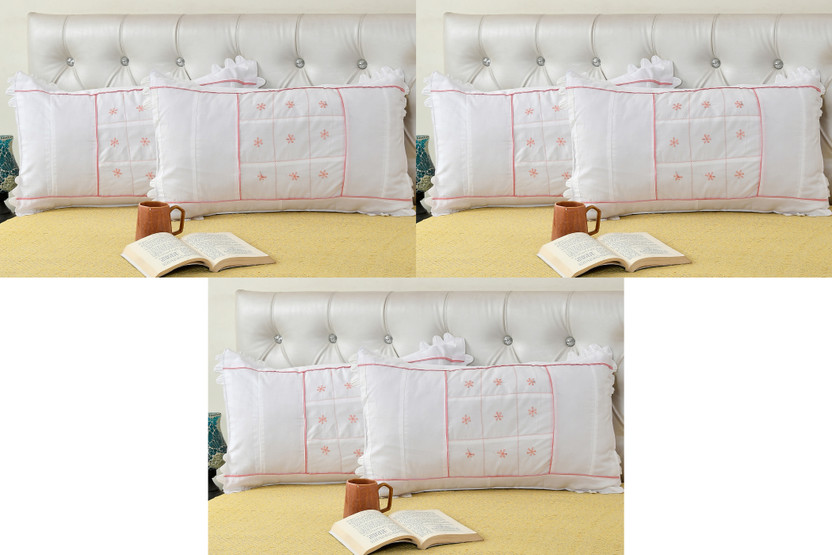 LoomJungle Cotton Pillows Cover(46 cm*70 cm, Pack of 6, Peach, White)