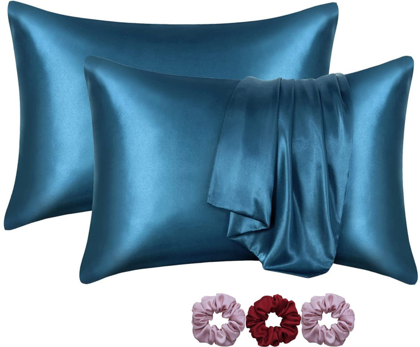 ERVY Satin Pillows Cover(18 cm*28 cm, Pack of 2, Blue)