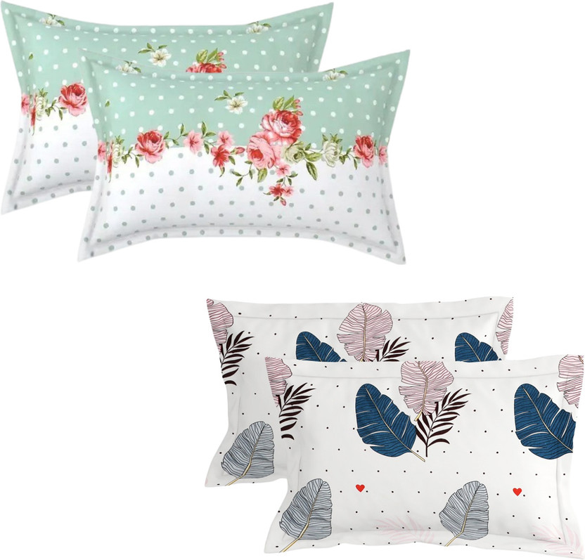 SPREI Cotton Pillows Cover(43.18 cm*68.58 cm, Pack of 4, Green, White)