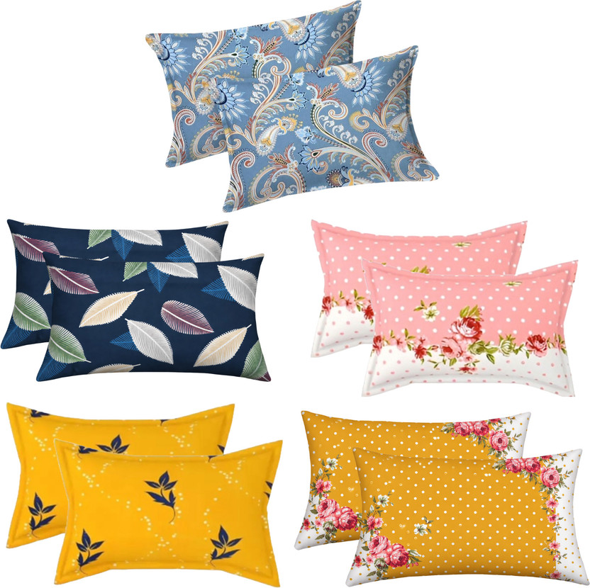 SPREI Cotton Pillows Cover(43.18 cm*68.58 cm, Pack of 10, Blue, Pink, Yellow)