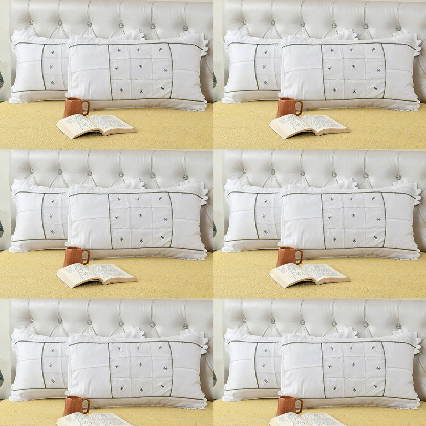 LoomJungle Cotton Pillows Cover(46 cm*70 cm, Pack of 12, Dark Green, White)
