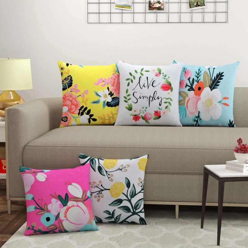 Crosmo Jute Cushions Cover(40 cm*40 cm, Pack of 5, Multicolor, Yellow, Pink)