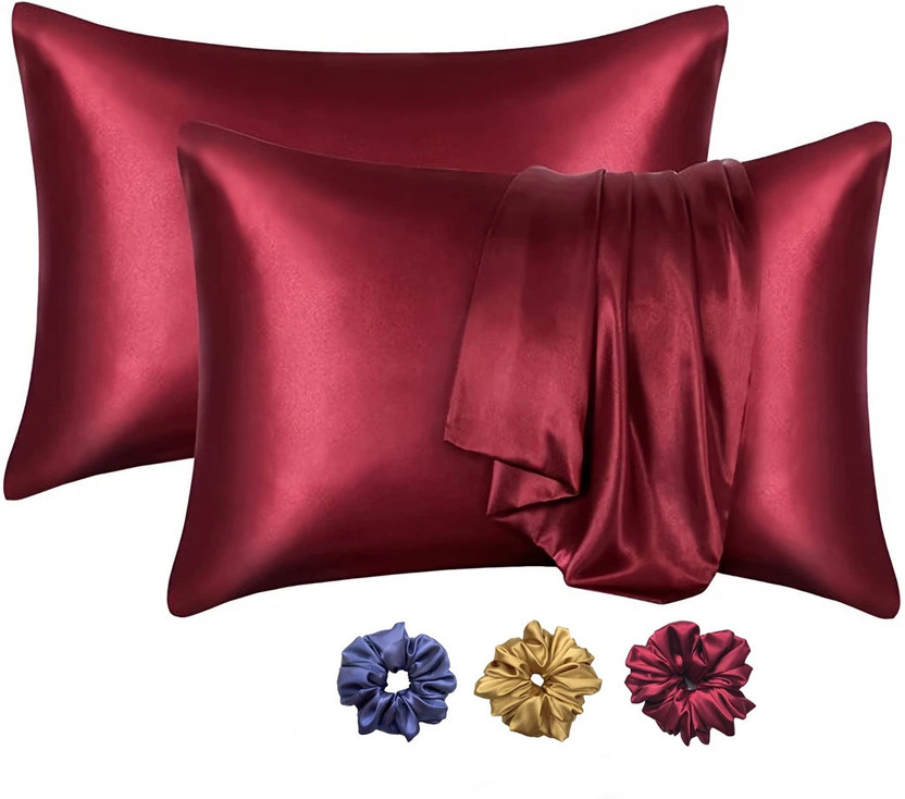 ARMOXA Satin Pillows Cover(18 cm*28 cm, Pack of 2, Maroon)