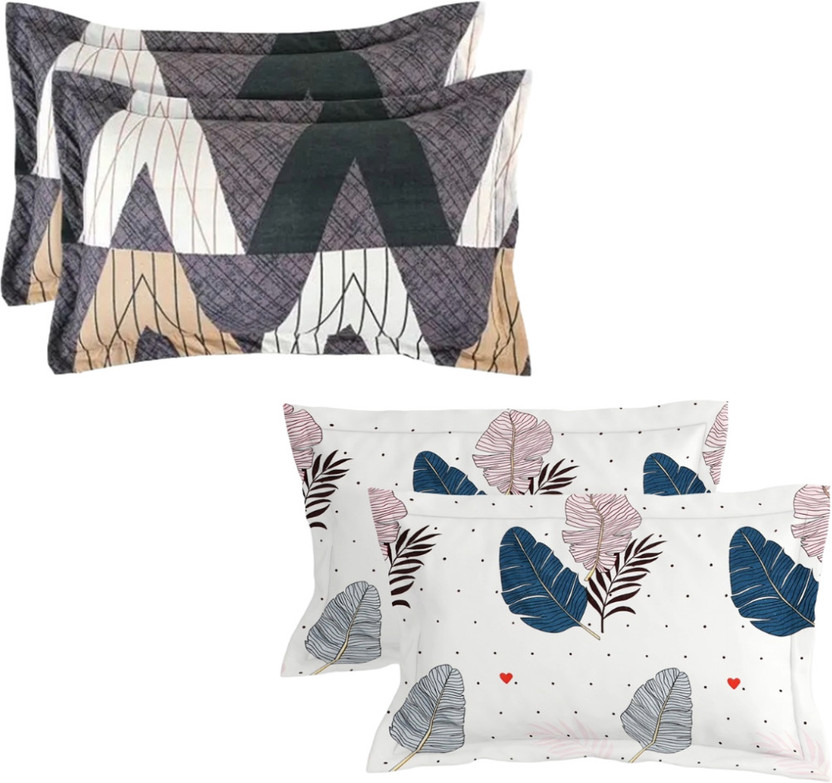 P.Rtrend Cotton Pillows Cover(43 cm*62 cm, Pack of 4, Brown, White)
