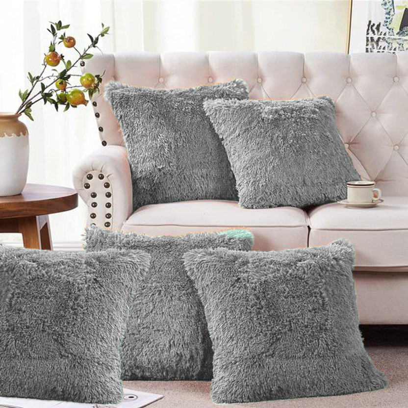 PICKKART Fur Pillows Cover(40 cm*40 cm, Pack of 5, Grey)