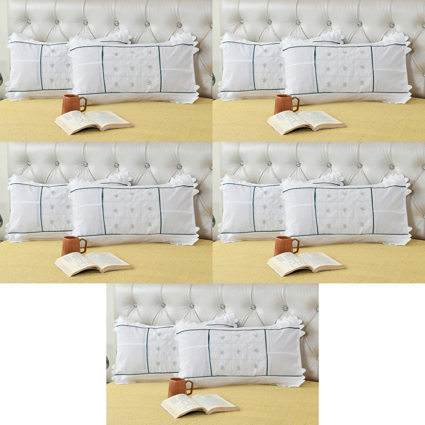 LoomJungle Cotton Pillows Cover(46 cm*70 cm, Pack of 10, Green, White)