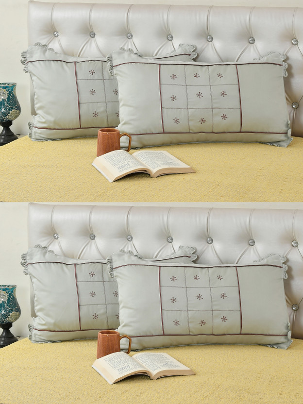 LoomJungle Cotton Cushions Cover(46 cm*70 cm, Pack of 4, Maroon, White)