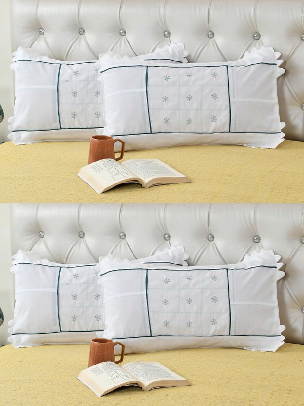 LoonJungle Cotton Pillows Cover(46 cm*70 cm, Pack of 4, Green, White)