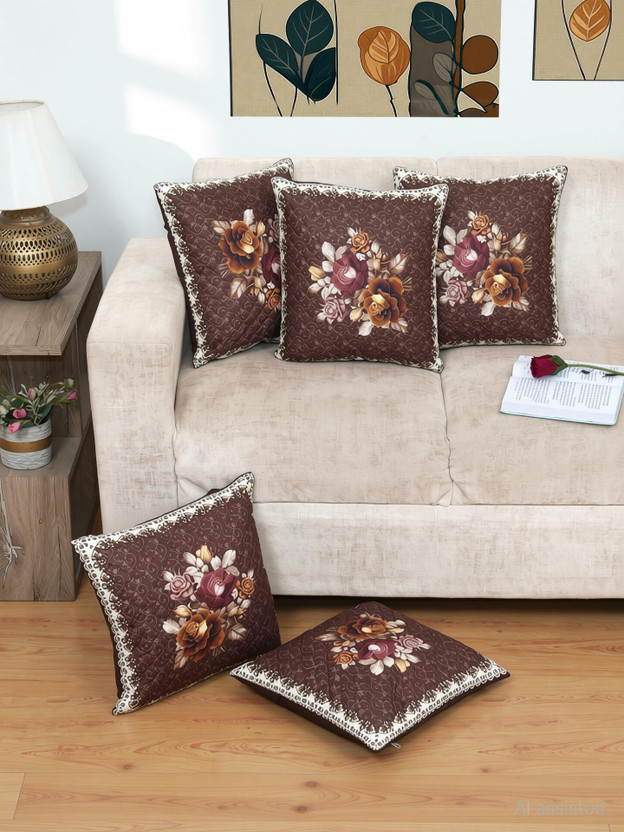 NATIONAL HANDLOOM Velvet Cushions Cover(40 cm*40 cm, Pack of 5, Brown)
