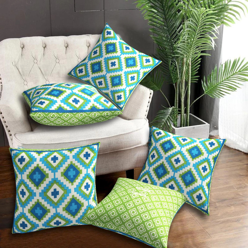 QBZ Cotton Cushions Cover(41 cm*41 cm, Pack of 5, Green)