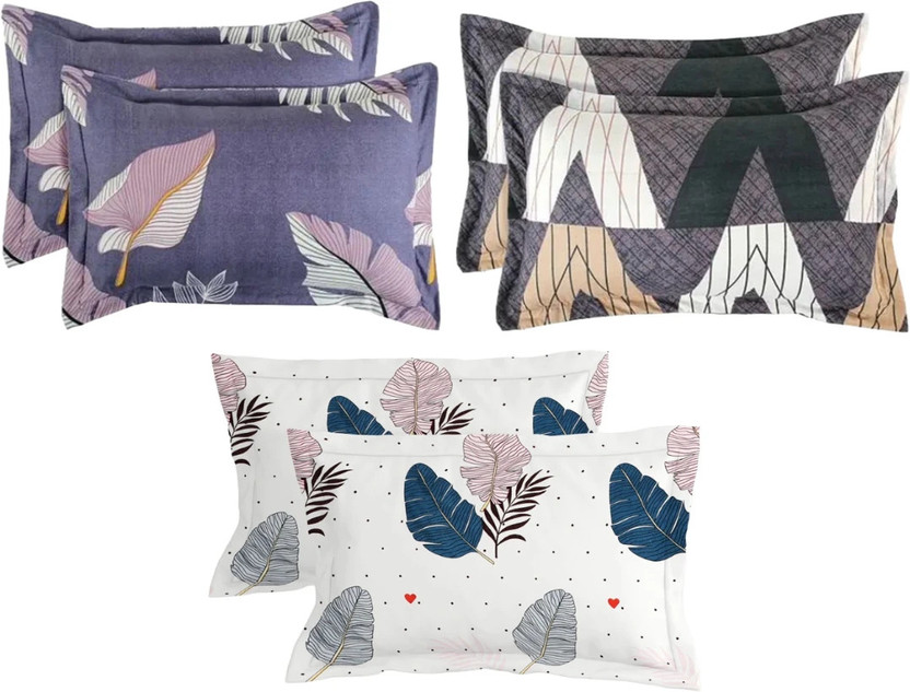 P.Rtrend Cotton Pillows Cover(46 cm*69 cm, Pack of 6, Purple, Brown, White)